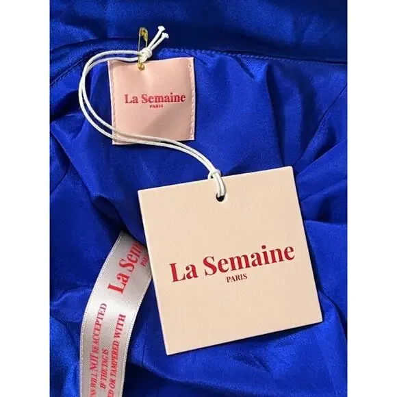 LA SEMAINE Paris Sz 34 2 Blue Silk Blend Off Shoulder Mini Dress NWT - Picture 2 of 10